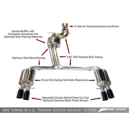 Superjock Polished Silver Tips Touring Edition Exhaust System for 2008 Audi B8 S5 4.2L SU3882921